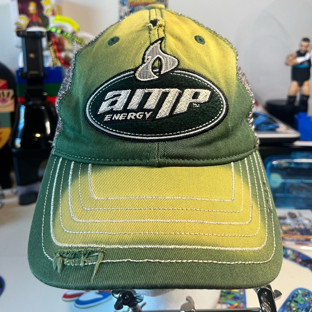 AMP Energy Green Mesh Cap AMP Energy Hat Adjustable distressed